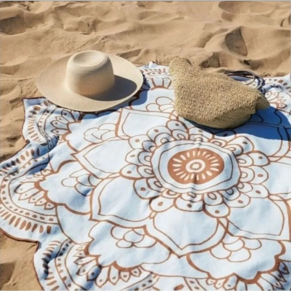 ViX Paula Hermanny Lotus Blue and Brown Beach Towel